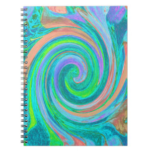 Cool Retro Aquamarine and Coral Liquid Art Swirl Notebook