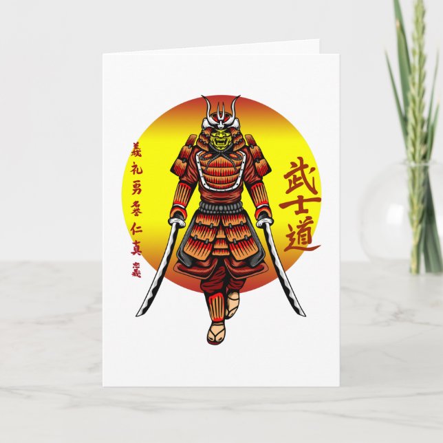 Cool Retro Armored Samurai with 2 Katanas Card (Front)