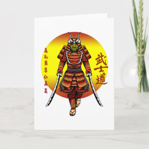 Cool Retro Armored Samurai with 2 Katanas Card
