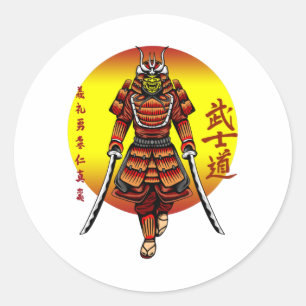 Cool Retro Armored Samurai with 2 Katanas Classic Round Sticker
