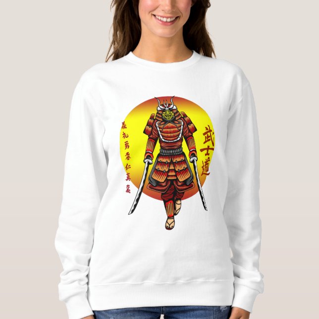 Cool Retro Armoured Samurai with 2 Katanas Sweatshirt (Front)