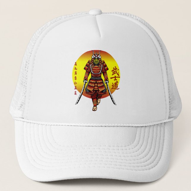 Cool Retro Armoured Samurai with 2 Katanas Trucker Hat (Front)