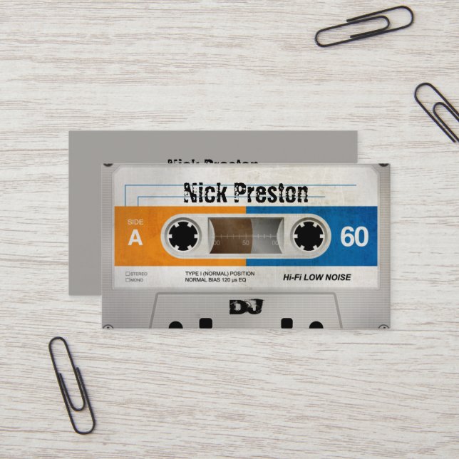 Cool Retro Audio Cassette | DJ Professional Business Card (Front/Back In Situ)