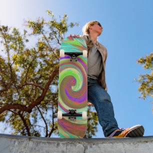 Cool Retro Autumn Colours Liquid Art Swirl Paintin Skateboard