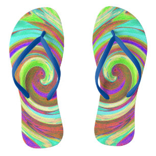 Cool Retro Autumn Colours Liquid Art Swirl Paintin Thongs