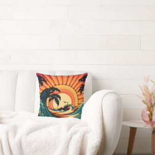 Cool retro beach scene cushion