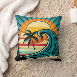Cool retro beach scene cushion