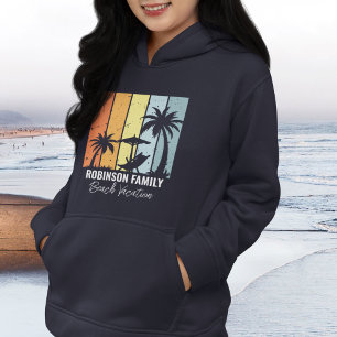 Cool Retro Beach Vacation Family Trip Navy Blue Hoodie