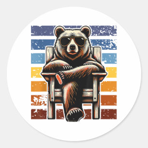 Cool Retro Bear in Sunglasses 70s 80s 90s Novelty Classic Round Sticker
