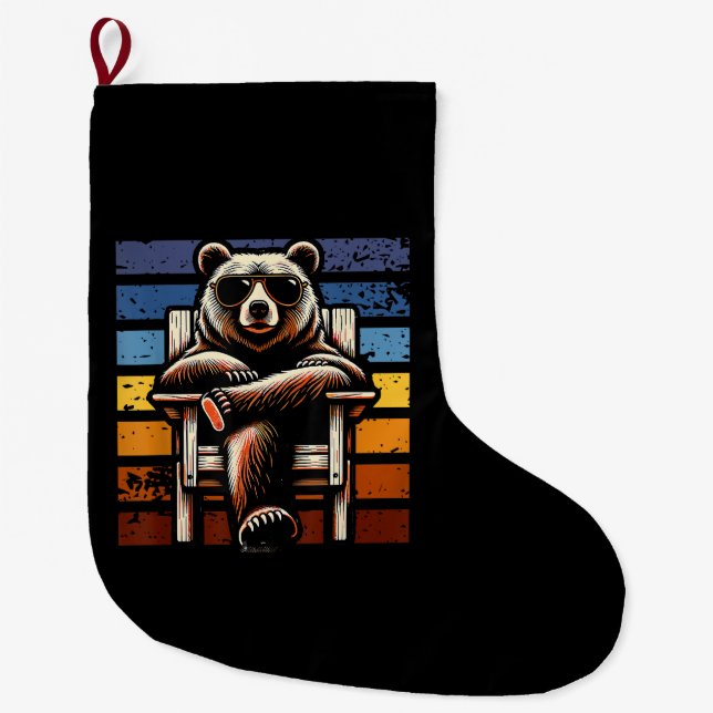 Cool Retro Bear in Sunglasses 70s 80s 90s Novelty  Large Christmas Stocking (Front)