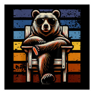 Cool Retro Bear in Sunglasses 70s 80s 90s Novelty Poster