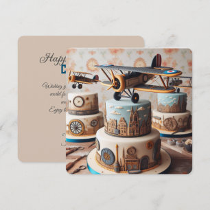 COOL RETRO BIPLANE BIRTHDAY CAKE CARD