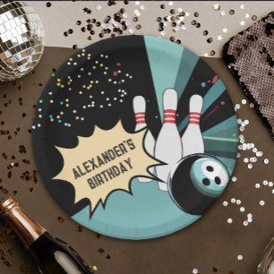Cool Retro Bowling Pin Confetti Birthday Party  Paper Plate