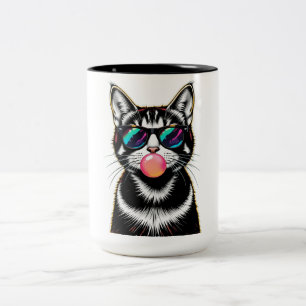 Cool Retro Cat – Bubblegum Pop Art Design Two-Tone Coffee Mug