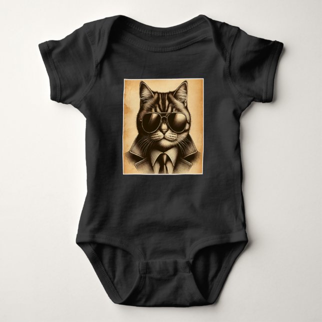 Cool Retro Cat in Aviator Sunglasses, Sepia Unisex Baby Bodysuit (Front)