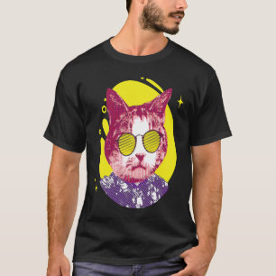 Cool Retro Cat Wearing Sunglasses Pink Cat With Fa T-Shirt