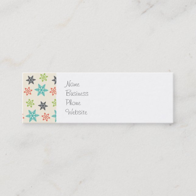 Cool Retro Christmas Holiday Pastel Snowflakes Mini Business Card (Front)