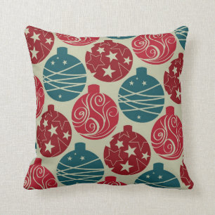 Cool Retro Christmas Ornaments Red Blue Gifts Cushion