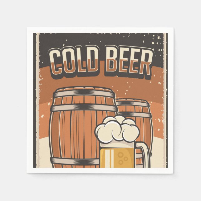 Cool retro cold beer party napkin (Front)