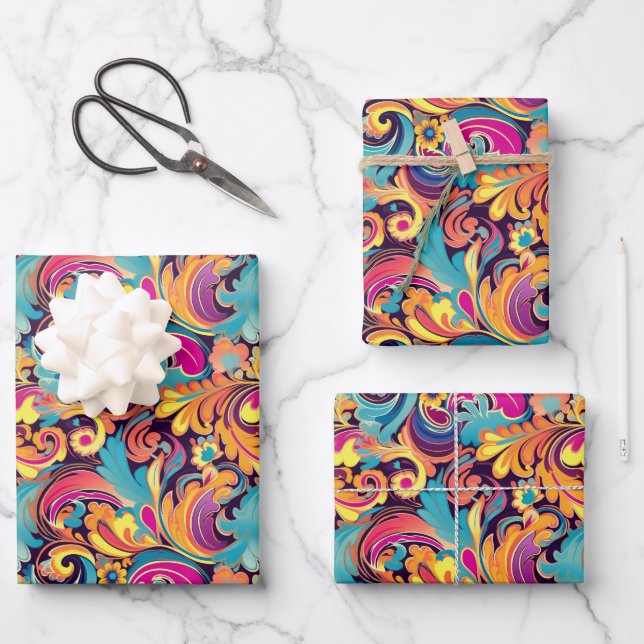Cool retro  colourful party tiled  wrapping paper sheet (Front)