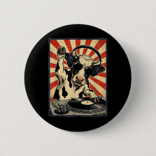 Cool Retro Cow DJ Funny Cows Music Men Women Kids 6 Cm Round Badge