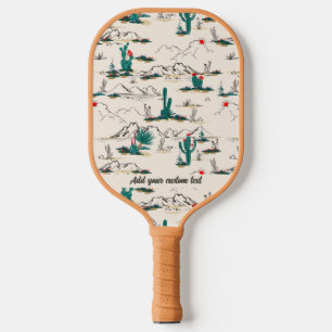 Cool Retro Desert Mountain Cactus Custom Text Pickleball Paddle