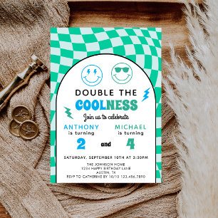 Cool Retro Double Celebration Boys Joint Birthday Invitation