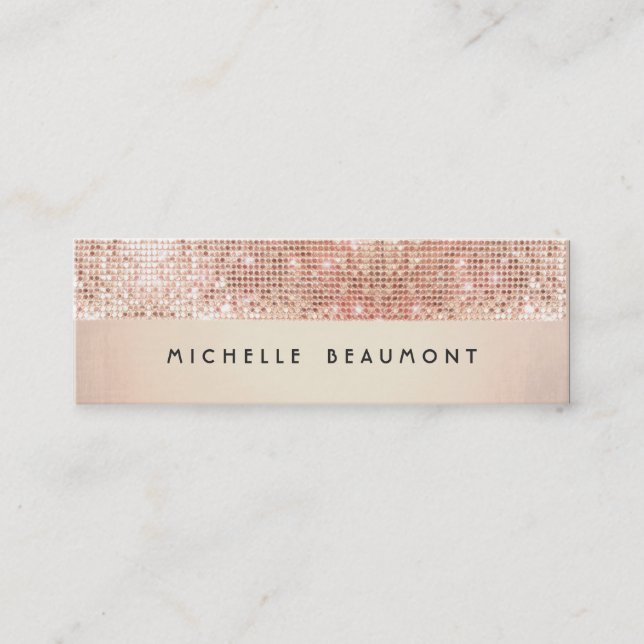 Cool Retro Fashion and Beauty Faux Copper Sequin Mini Business Card (Front)