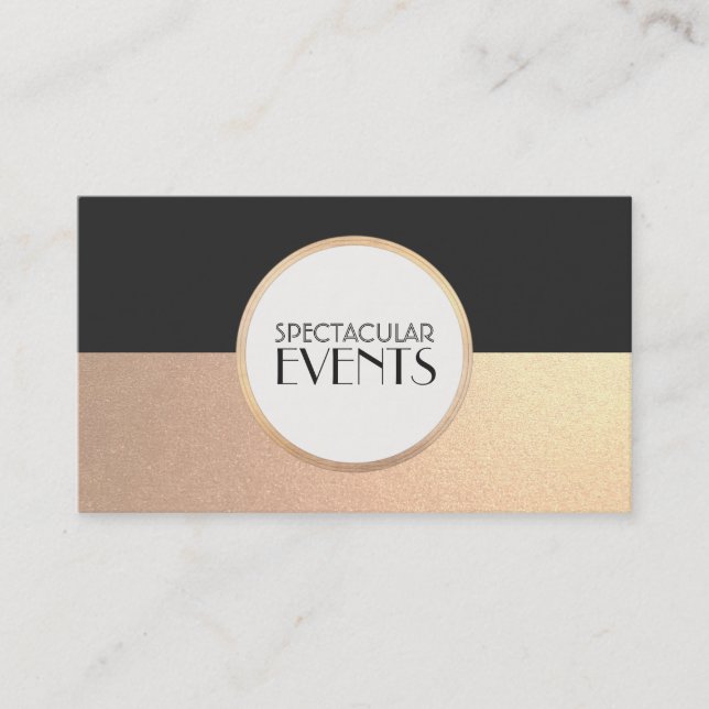 Cool Retro FAUX Gold Foil and Black Business Card (Front)