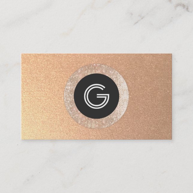 Cool Retro FAUX Rose Gold Sequin Monogram Business Card (Front)