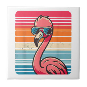 Cool Retro Flamingo in Sunglasses 70s 80s 90s Funn Ceramic Tile