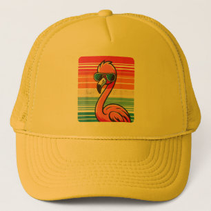 Cool Retro Flamingo in Sunglasses 70s 80s 90s Funn Trucker Hat