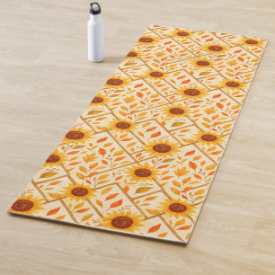 Cool Retro Floral Colourful Orange Sunflower Yoga Mat