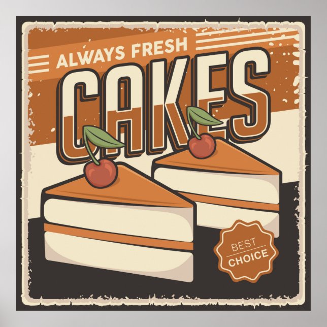 cool retro fresh cakes bakery poster (Front)
