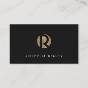 Cool Retro Gold and Black Sequin Monogram Business Card