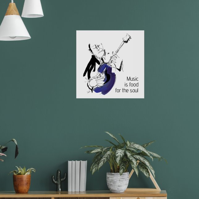 Cool Retro Guy Playing Guitar - Jazz Music Art Poster (Living Room 1)