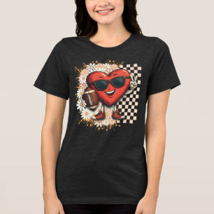 Cool Retro Heart Game Day Football Tri-Blend Shirt