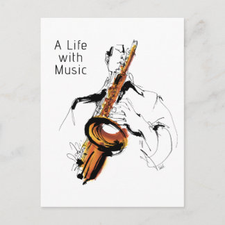 Cool Retro Jazz Alto Saxophone Player Custom Postcard