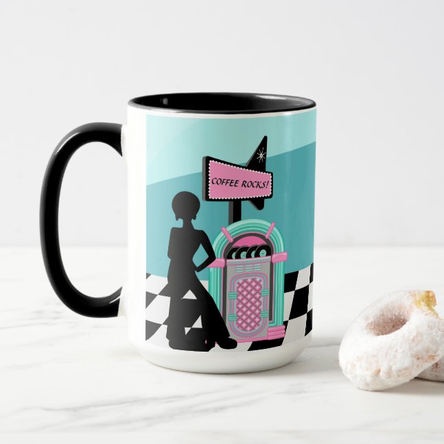 Cool retro juke box customisable mug (With Donut)