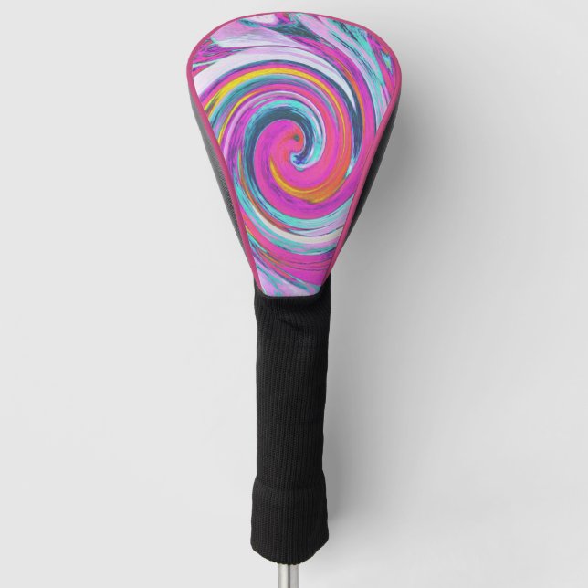 Cool Retro Magenta, Pink and Blue Liquid Art Swirl Golf Head Cover (Front)