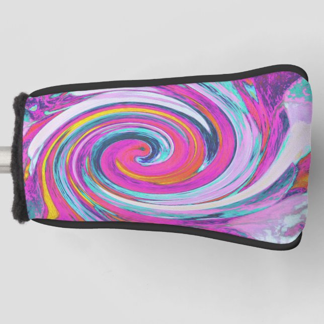 Cool Retro Magenta, Pink and Blue Liquid Art Swirl Golf Head Cover (Front)