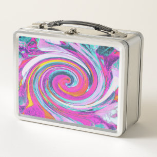 Cool Retro Magenta, Pink and Blue Liquid Art Swirl Metal Lunch Box