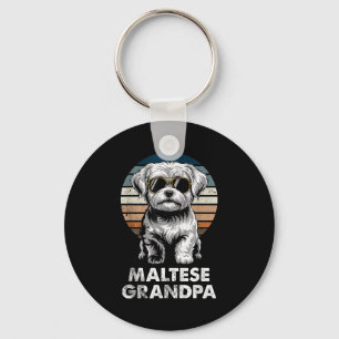 Cool Retro Maltese Grandpa Funny Vintage Dog Owner Key Ring