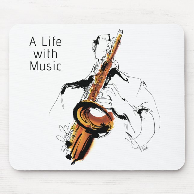 Cool Retro Man Playing Alto Saxophone - Jazz Mouse Pad (Front)