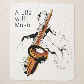 Cool Retro Man Playing Alto Saxophone - Jazz Sherpa Blanket