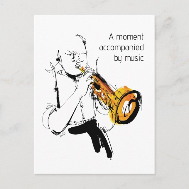 Cool Retro Man Playing Trumpet - Jazz Music Art Postcard (Front)