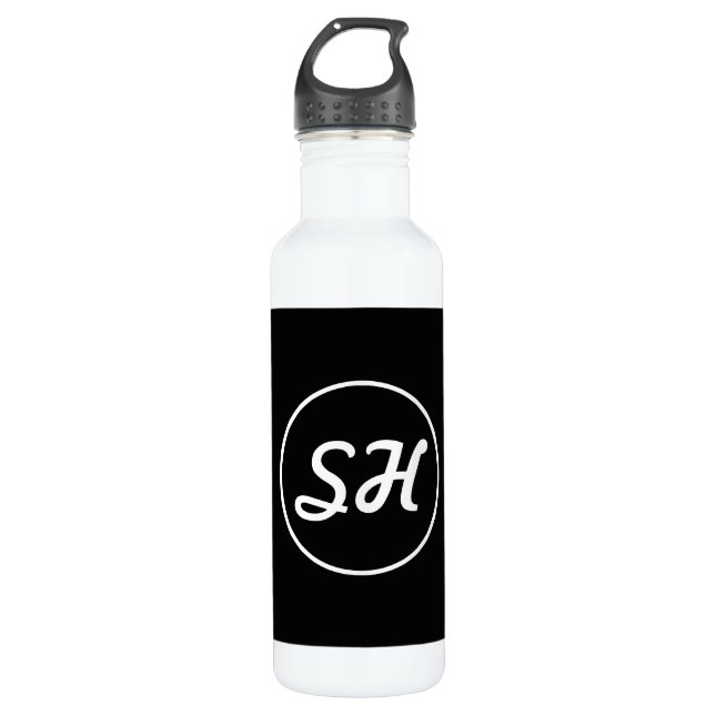 Cool Retro-Modern Style Monogram | Black & White 710 Ml Water Bottle (Front)
