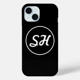 Cool Retro-Modern Style Monogram Black & White iPhone 15 Case