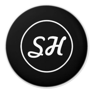 Cool Retro-Modern Style Monogram   Black & White Ceramic Knob
