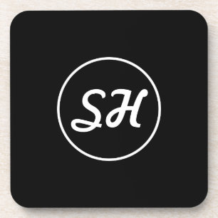 Cool Retro-Modern Style Monogram Black & White Coaster